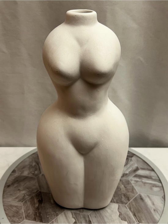 Source Unknown Other - White Female Body Vase 12” Nude Torso Bust Curvy Woman Boho Modern Decor